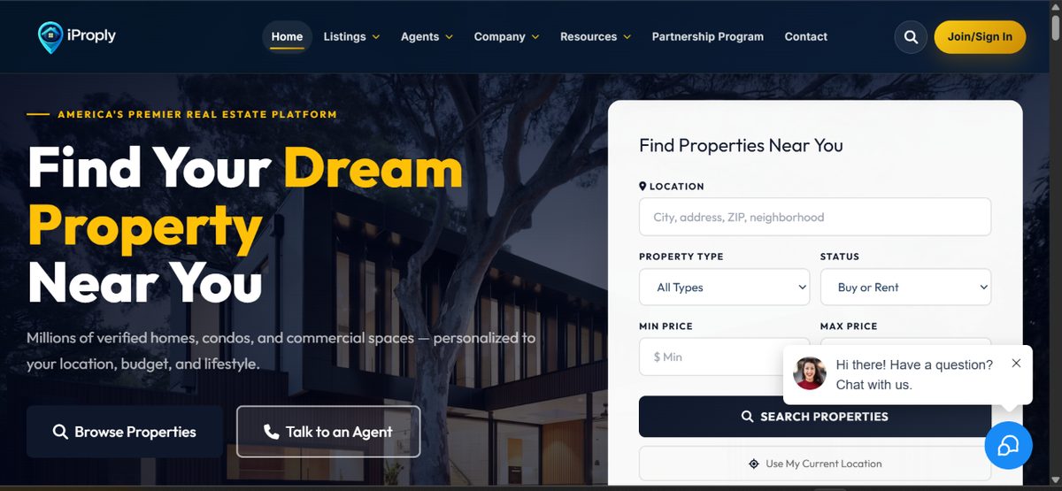 iProply homepage — property search platform with filters
