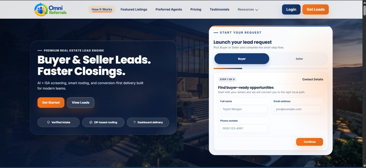 OmniReferral homepage — real estate buyer and seller lead engine