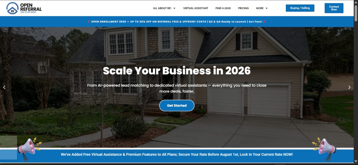 Open Referral homepage — real estate referral platform